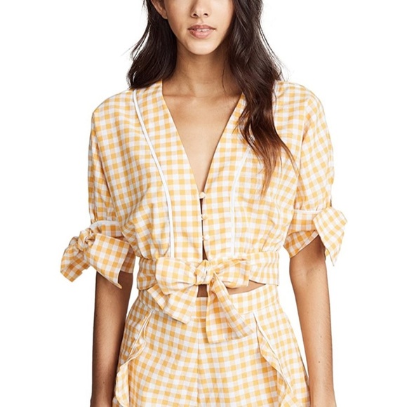 The Fifth Label Womens Idyllic Gingham Tie Front Crop Top - Picture 1 of 16